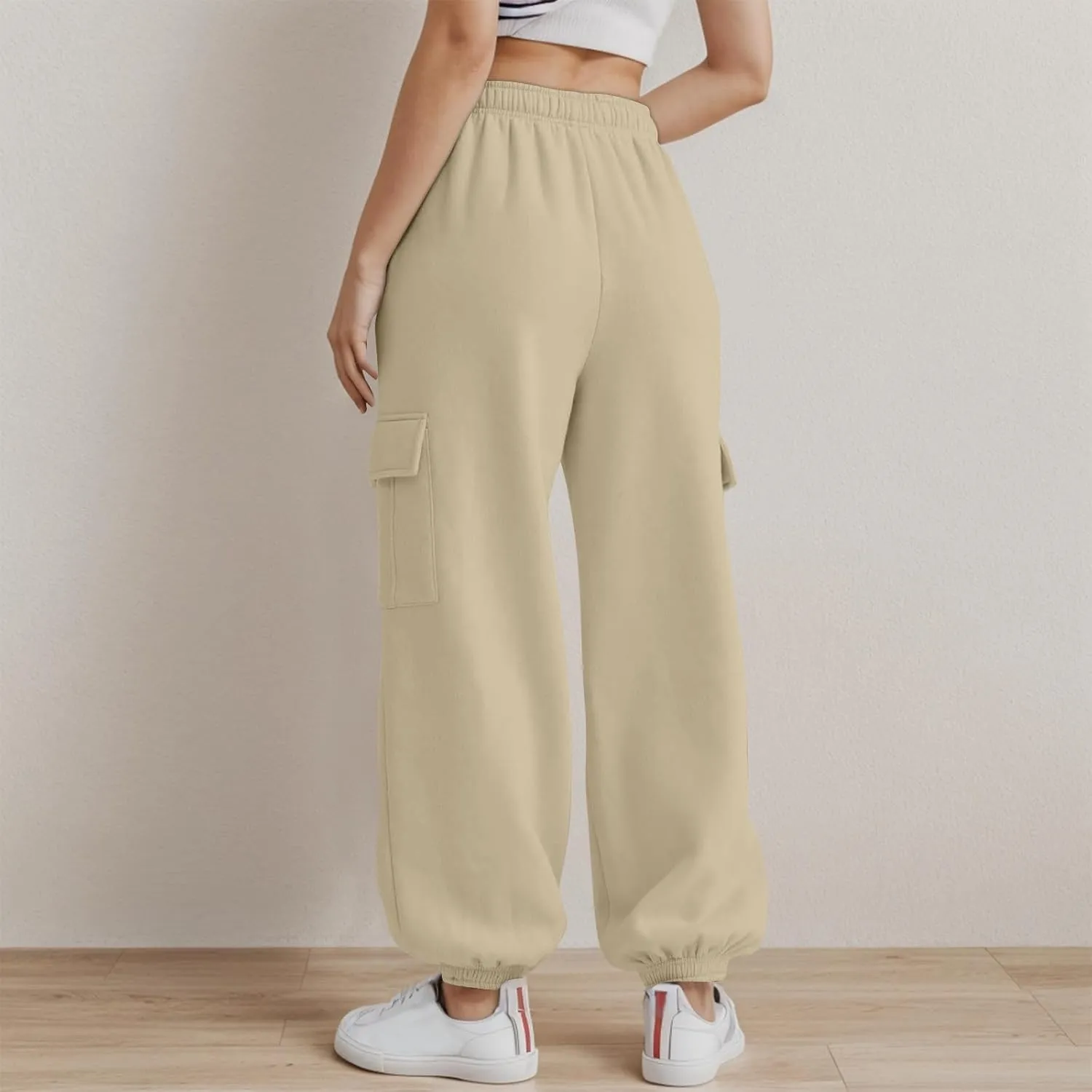 Baggy Cargo Joggers for Women Fleece Elastic High Waisted Sweatpants Casual Comfy Cinch Bottom Lounge Pants