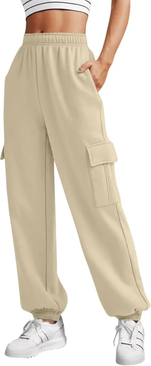 Baggy Cargo Joggers for Women Fleece Elastic High Waisted Sweatpants Casual Comfy Cinch Bottom Lounge Pants