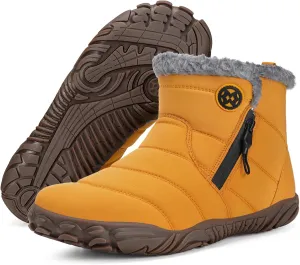 Barefoot Winter Shoes Snow Boots Wide Width Slip on Outdoor Sneakers Zero Drop Sole Warm Fur Lined Ankle Booties with Arch Support,47 Yellow