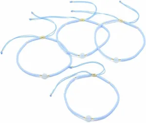 Beadthoven Blue Bracelets Natural Gemstone Braided Bead Bracelets Adjustable Seed Beaded Bracelets Nylon Cord Friendship Bracelets for Women Men Jewelry Presents