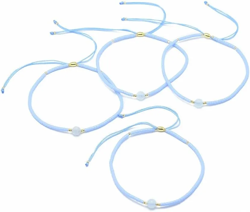 Beadthoven Blue Bracelets Natural Gemstone Braided Bead Bracelets Adjustable Seed Beaded Bracelets Nylon Cord Friendship Bracelets for Women Men Jewelry Presents