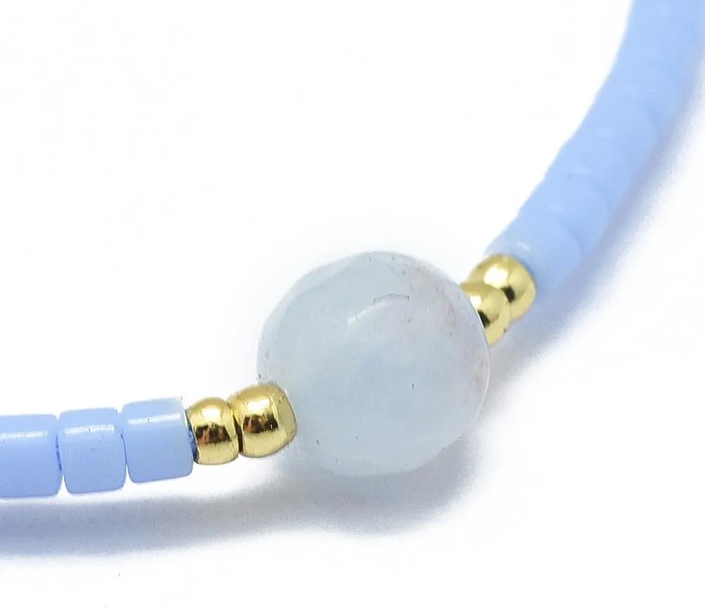 Beadthoven Blue Bracelets Natural Gemstone Braided Bead Bracelets Adjustable Seed Beaded Bracelets Nylon Cord Friendship Bracelets for Women Men Jewelry Presents