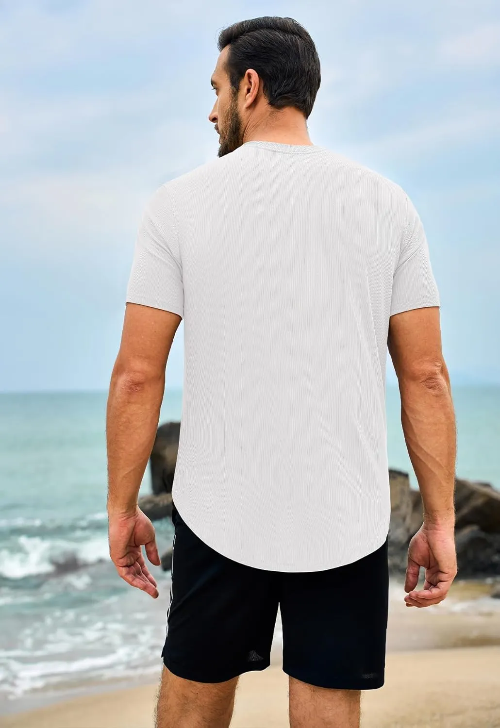 Beotyshow Mens T Shirts Casual Short Sleeve Shirts Slim Fit Longline Gym Workout Athletic Tee Shirts