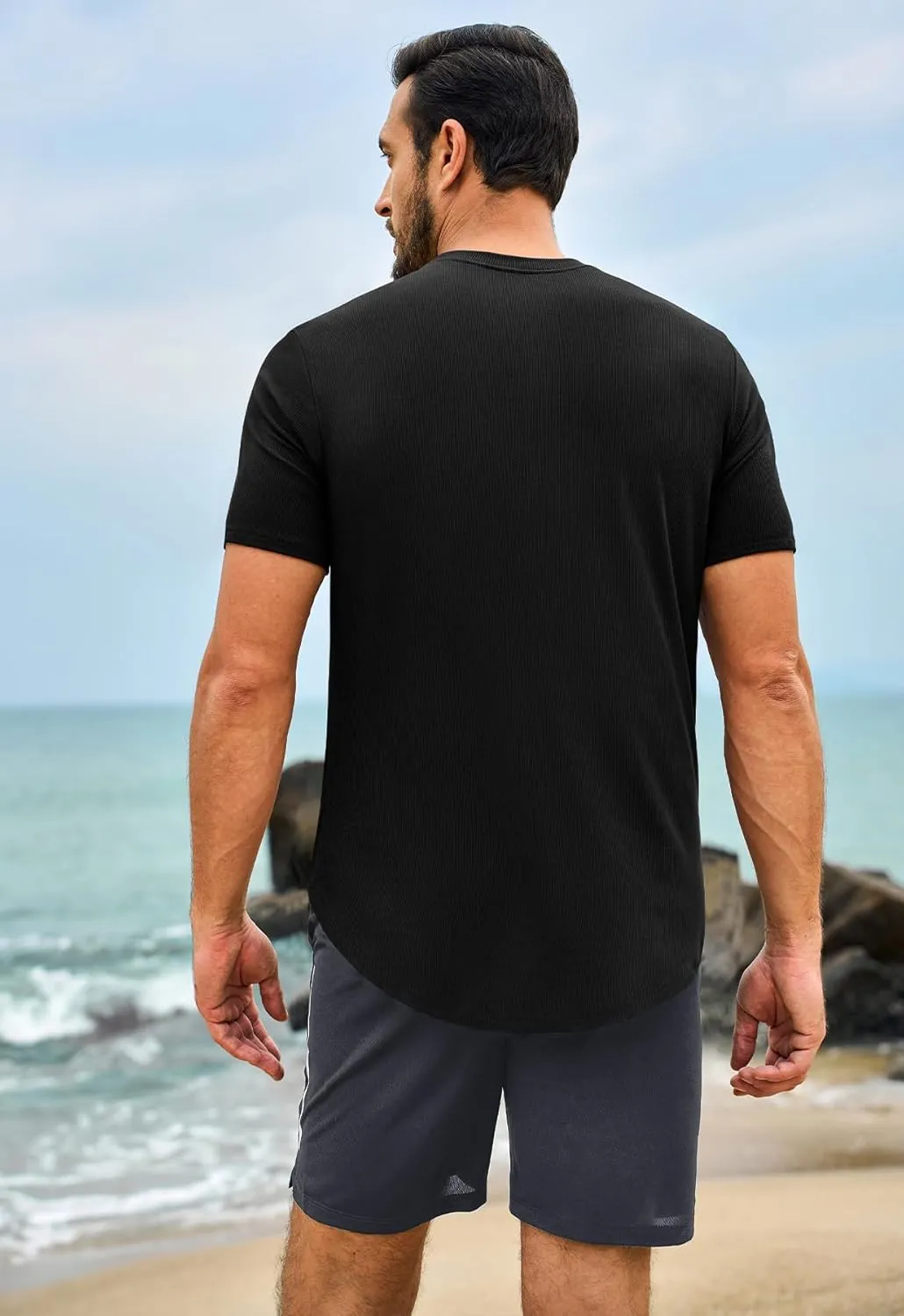 Beotyshow Mens T Shirts Casual Short Sleeve Shirts Slim Fit Longline Gym Workout Athletic Tee Shirts