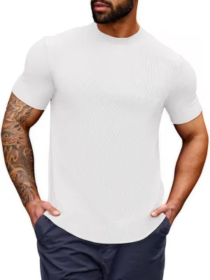 Beotyshow Mens T Shirts Casual Short Sleeve Shirts Slim Fit Longline Gym Workout Athletic Tee Shirts