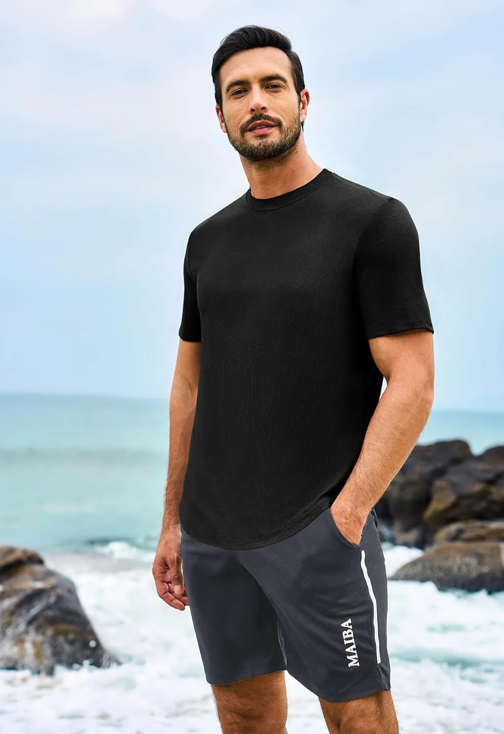 Beotyshow Mens T Shirts Casual Short Sleeve Shirts Slim Fit Longline Gym Workout Athletic Tee Shirts