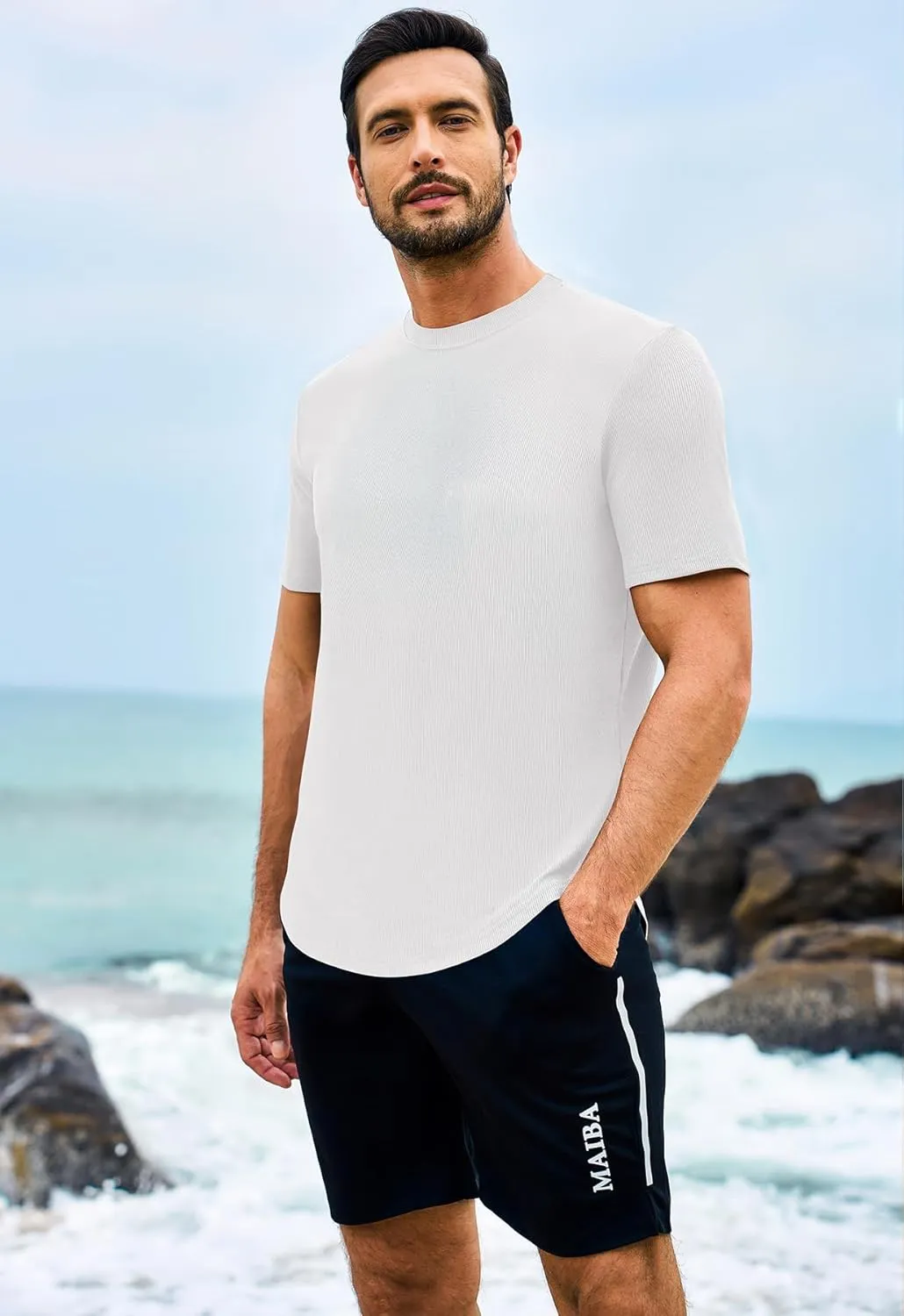 Beotyshow Mens T Shirts Casual Short Sleeve Shirts Slim Fit Longline Gym Workout Athletic Tee Shirts