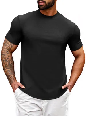 Beotyshow Mens T Shirts Casual Short Sleeve Shirts Slim Fit Longline Gym Workout Athletic Tee Shirts