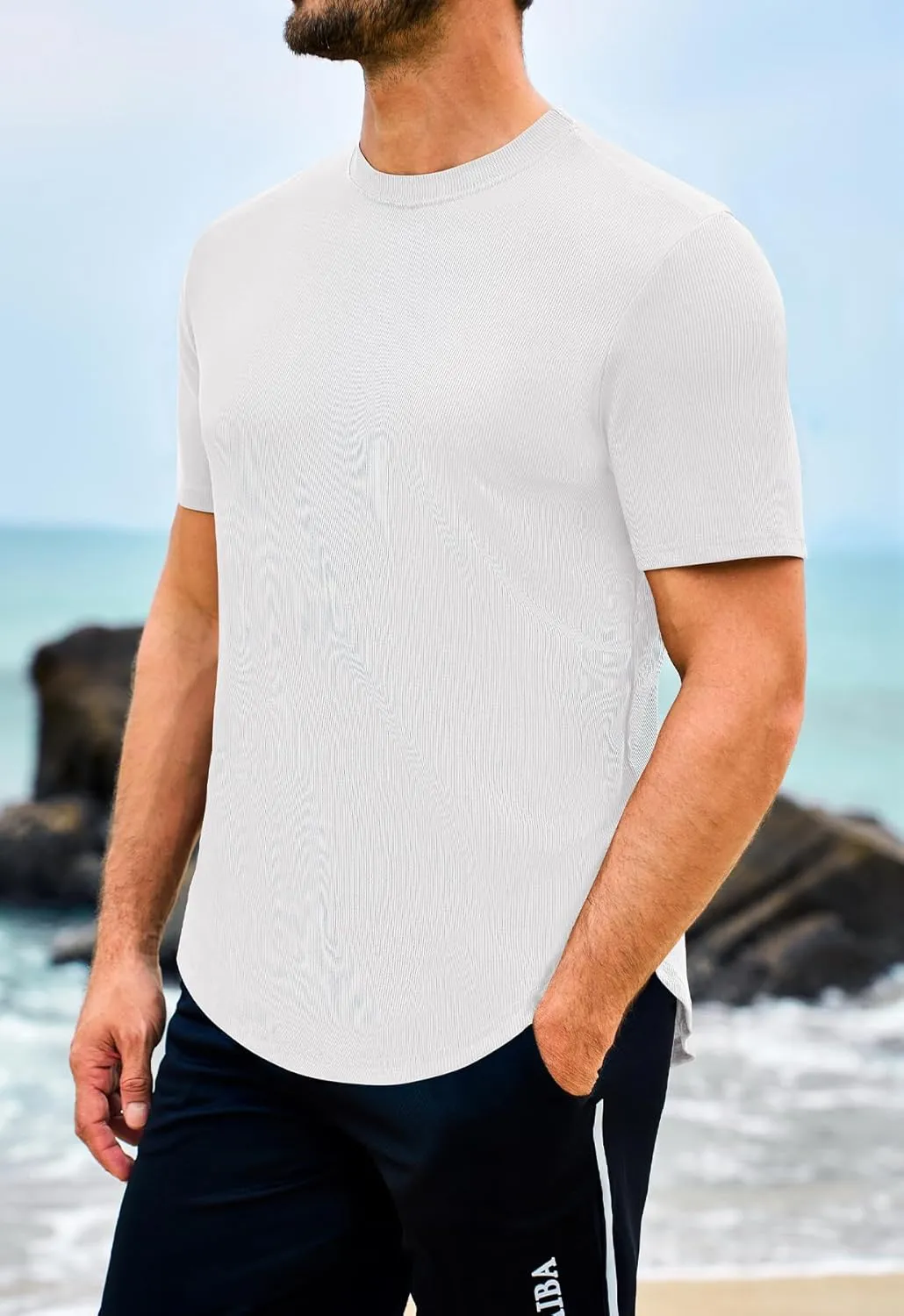 Beotyshow Mens T Shirts Casual Short Sleeve Shirts Slim Fit Longline Gym Workout Athletic Tee Shirts