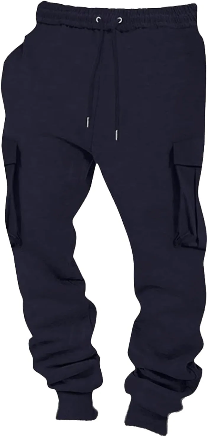 BIFUTON Cargo Joggers Men,Baggy Sweatpants Men Cotton Elastic Waist Drawstring Running Pants Warm Workout Pants with Pockets