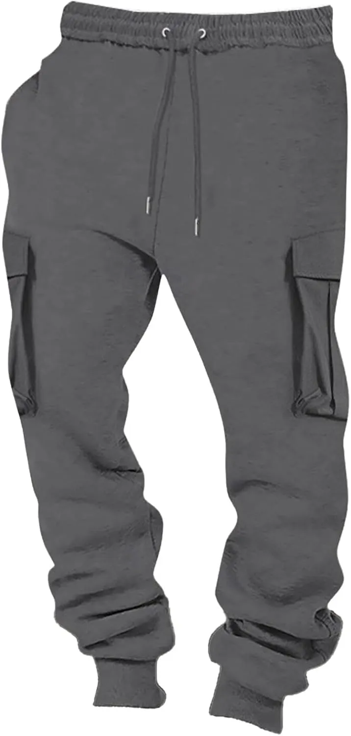 BIFUTON Cargo Joggers Men,Baggy Sweatpants Men Cotton Elastic Waist Drawstring Running Pants Warm Workout Pants with Pockets