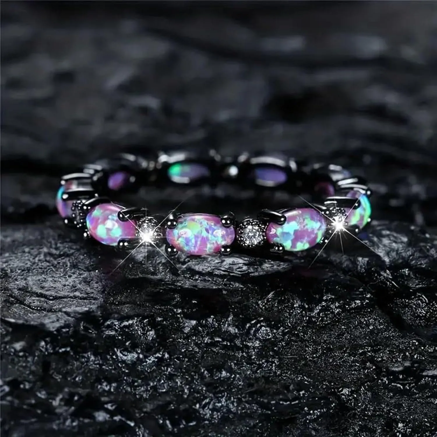 Black And Purple Stone Promise Rings,Opal Ring for Women Rose Gold Plated Sterling Silver Engagement Delicate Design Knot Set Fashion Wedding Promise High Grade Rings Jewelry Gifts
