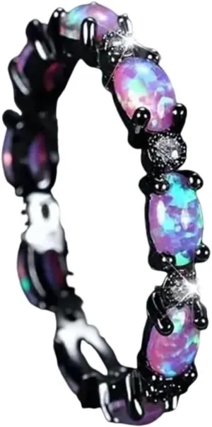 Black And Purple Stone Promise Rings,Opal Ring for Women Rose Gold Plated Sterling Silver Engagement Delicate Design Knot Set Fashion Wedding Promise High Grade Rings Jewelry Gifts
