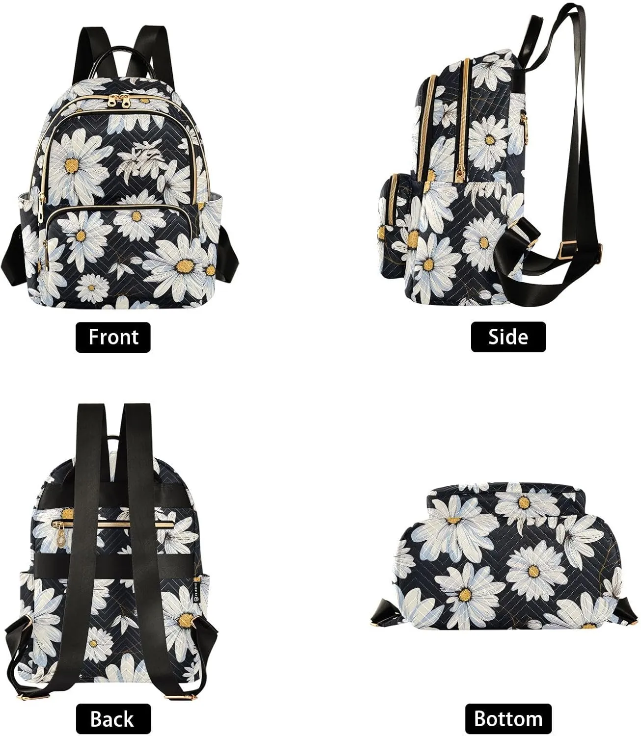Black Flower Small Backpack Purse for Women Travel Diaper Bag Daypack Backpacks for Vacation Shopping