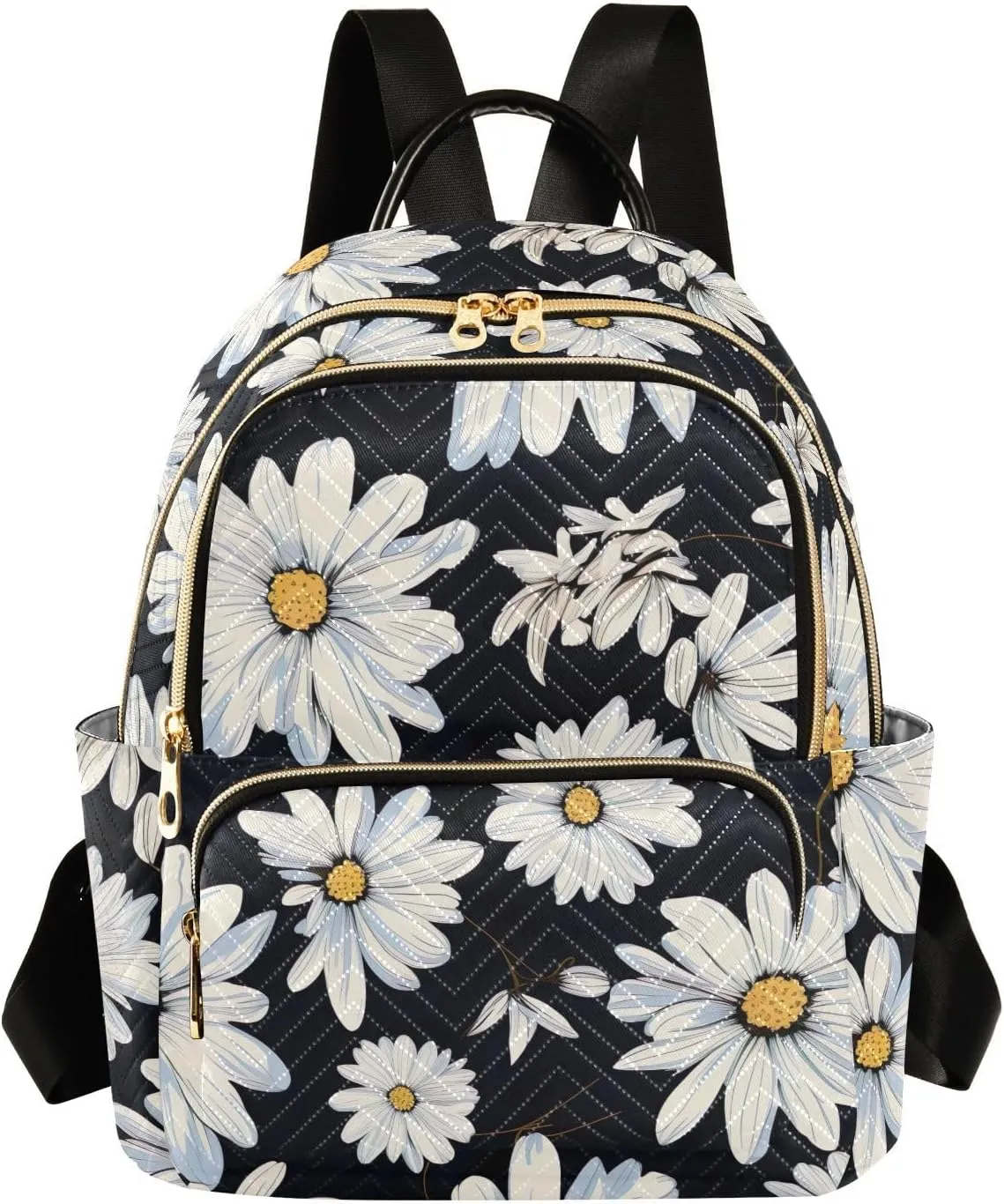 Black Flower Small Backpack Purse for Women Travel Diaper Bag Daypack Backpacks for Vacation Shopping
