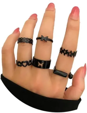 Black Knuckle Rings Set Punk Vintage Stackable Joint Midi Finger Rings Aesthetic Rings for Women Boho Butterfly Snake Stacking Rings Pack Multiple Black Midi Rings Set