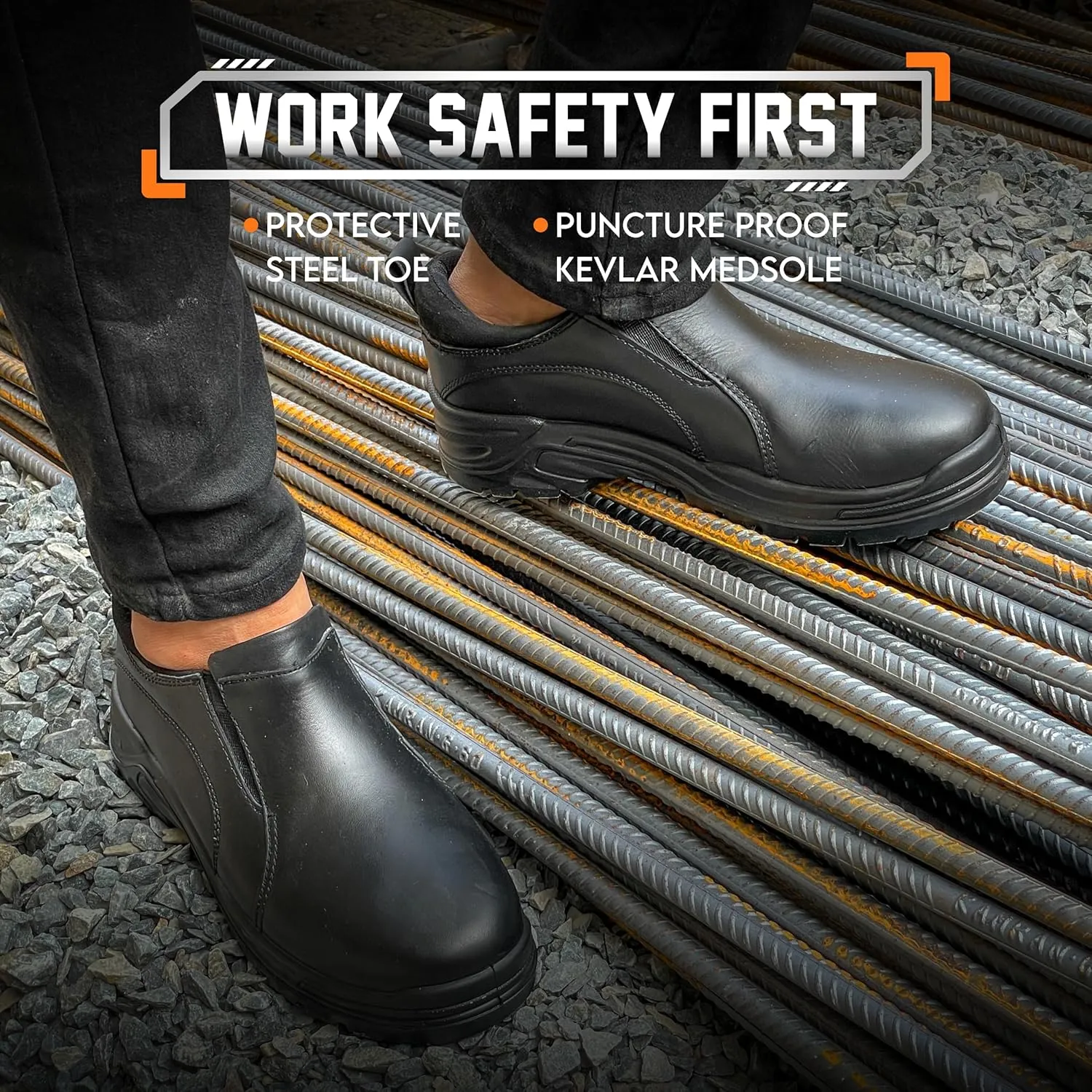 Black Waterproof Steel Toe Work Boots for Men & Women | Women & Men's Steel Toe Boots | Non-Slip- Slip-On Safety Sneakers-Industrial Shoes for Construction, Warehouse, and Outdoor Work Shoes for Youth & Adult
