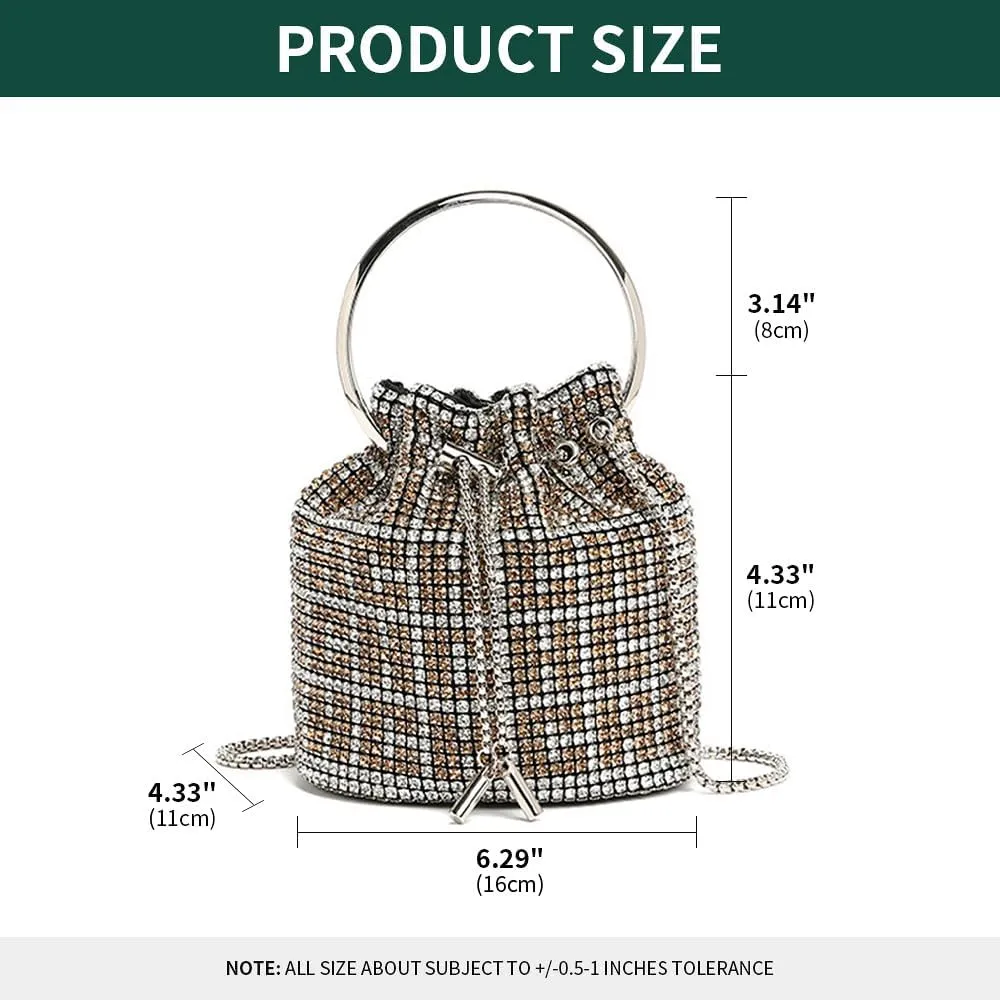 Bling Evening Handbag Rhinestone Drawstring Shoulder Bucket Purse Diamond Clutch Purse Party Wedding Shopping