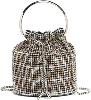 Bling Evening Handbag Rhinestone Drawstring Shoulder Bucket Purse Diamond Clutch Purse Party Wedding Shopping