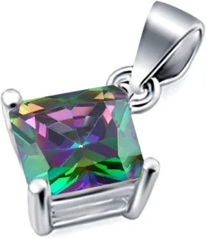 Blue Apple Co. Solitaire Pendant for Necklace Princess Cut Square Simulated Cubic Zirconia 925 Sterling Silver