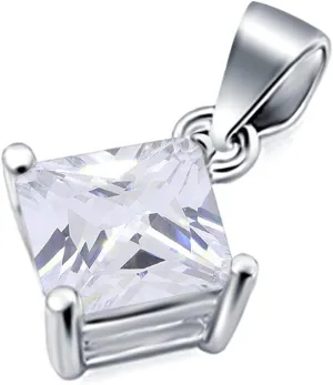 Blue Apple Co. Solitaire Princess Cut Square Simulated Cubic Zirconia Pendant for Necklace 925 Sterling Silver