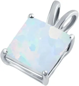 Blue Apple Co. Solitaire Square Princess Cut Lab Created Opal Pendant Charm 925 Sterling Silver