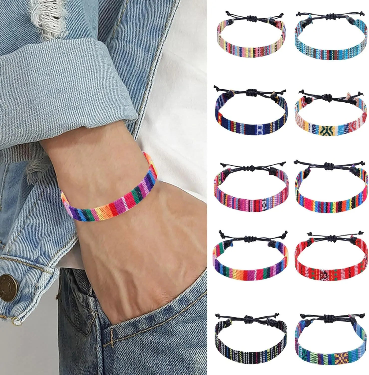 Boho Style Bracelets for Women,Colorful Woven Rope Bohemia Bracelet Handmade Adjustable Beach Bracelet Simple Friendship Gift