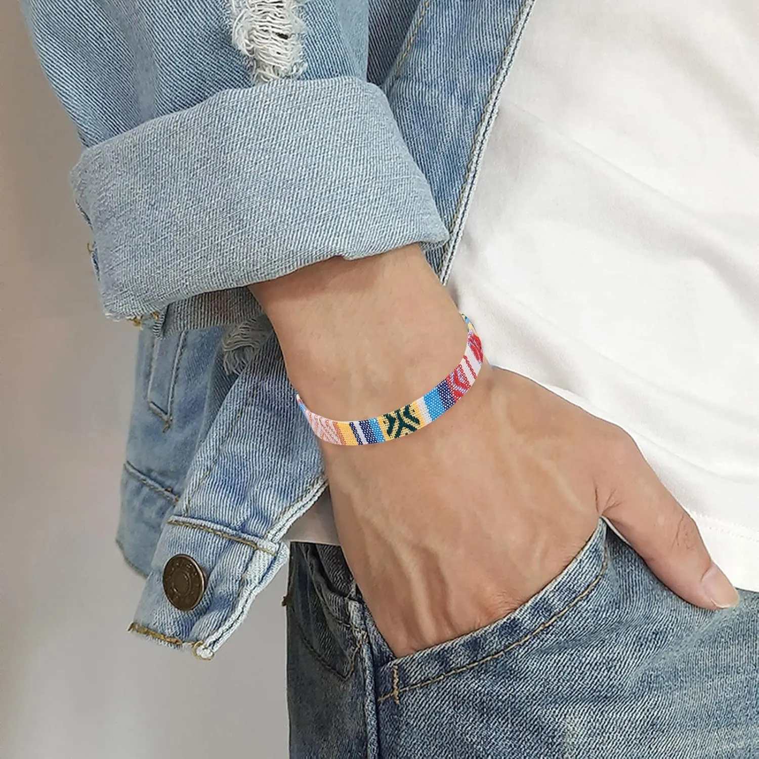 Boho Style Bracelets for Women,Colorful Woven Rope Bohemia Bracelet Handmade Adjustable Beach Bracelet Simple Friendship Gift