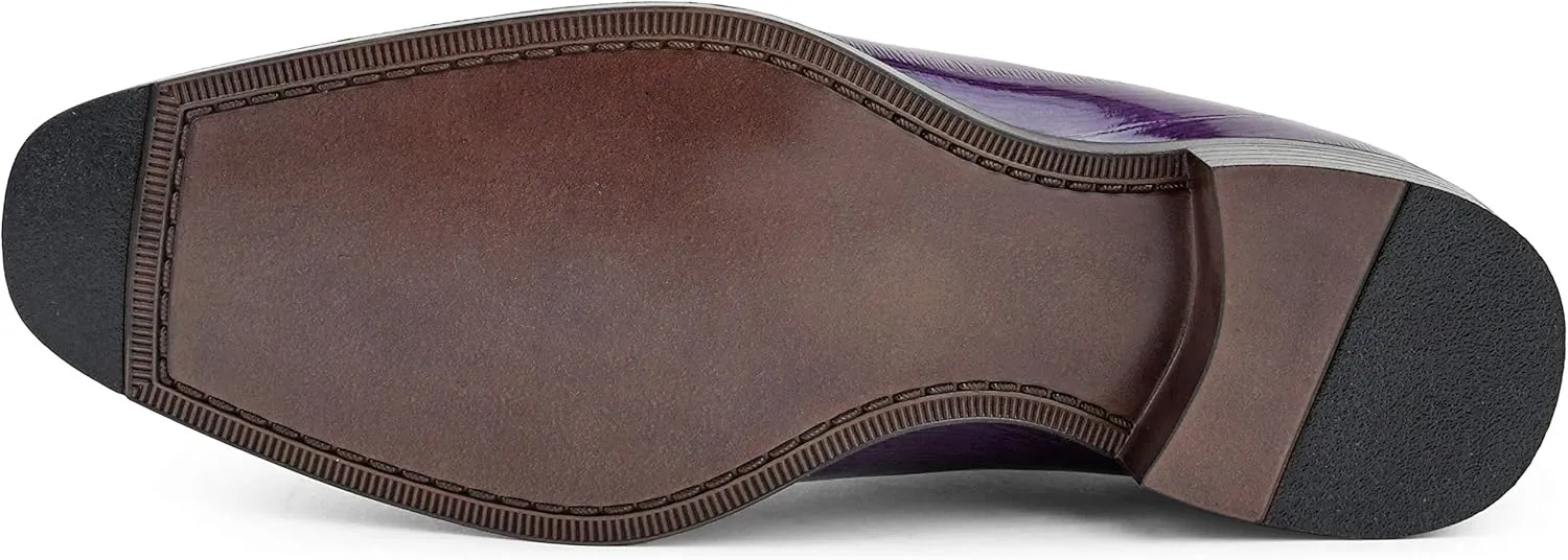 Bolano Brayden - Men's Dress Shoes - Exotic EEL Skin Print, Oxford Lace-Ups, Black Burnished Toe - Exotic Formal Shoes for Men - Original, Designer Shoes
