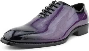 Bolano Brayden - Men's Dress Shoes - Exotic EEL Skin Print, Oxford Lace-Ups, Black Burnished Toe - Exotic Formal Shoes for Men - Original, Designer Shoes