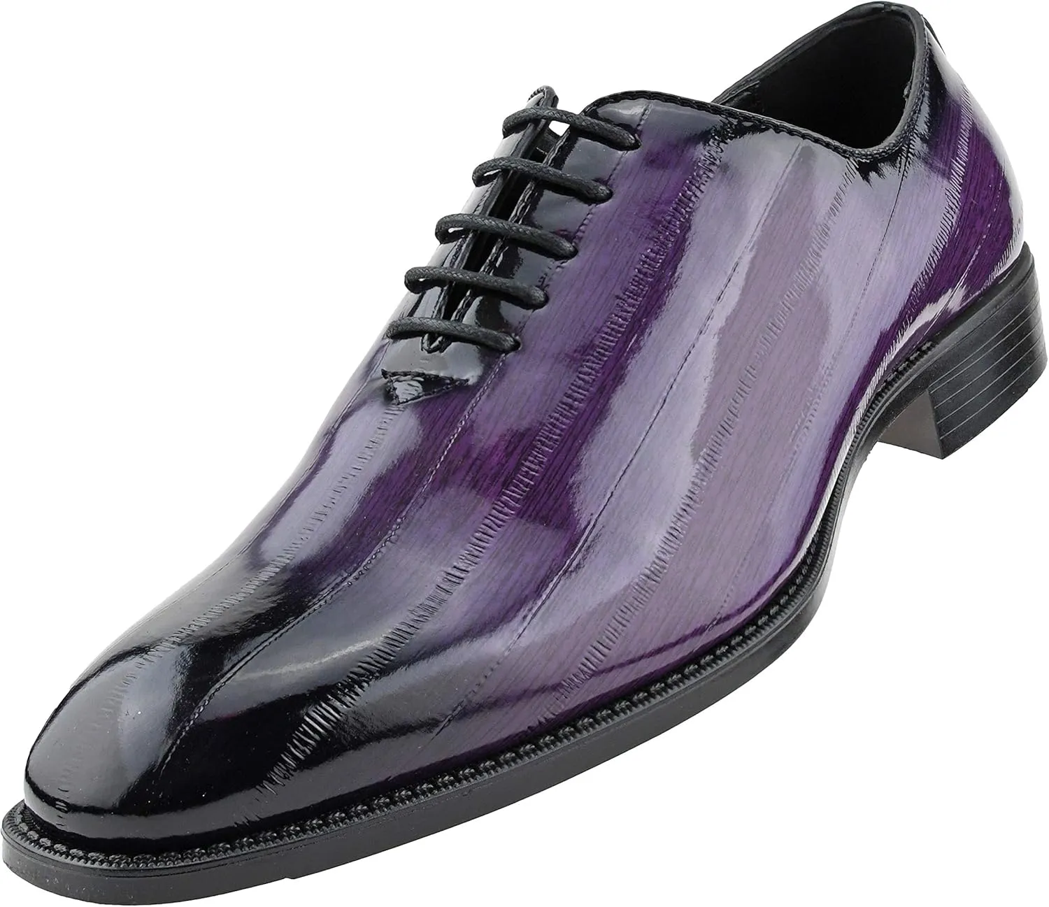 Bolano Brayden - Men's Dress Shoes - Exotic EEL Skin Print, Oxford Lace-Ups, Black Burnished Toe - Exotic Formal Shoes for Men - Original, Designer Shoes