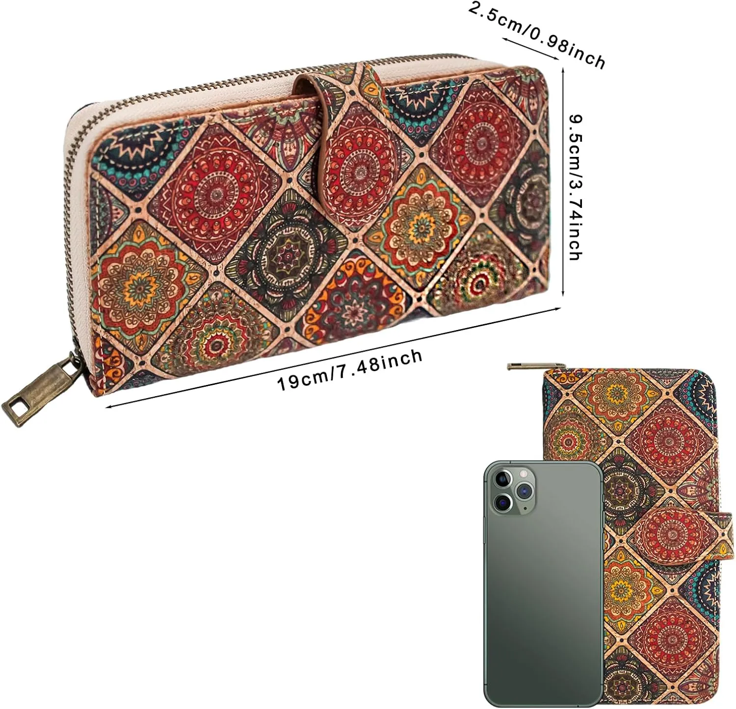 boshiho Vegan Cork Wallet, Womens Purse Slim Zipper Design with Card Holder Coin Pocket Purse Eco-friendly Vegan Gift