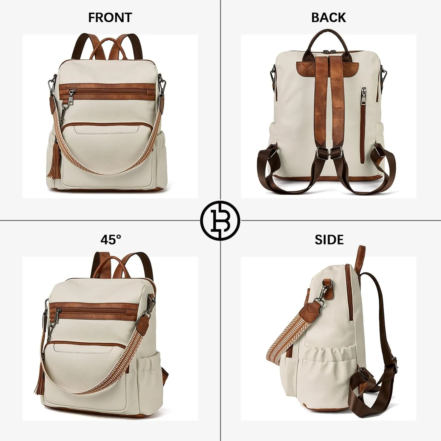 BOSTANTEN Womens Backpack Purse Leather Travel Backpack Fashion Designer Ladies Shoulder Bags with Wristlet