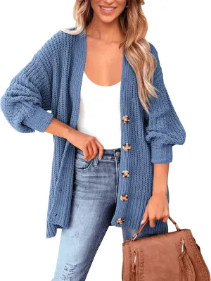 BTFBM Women's Button Down Cardigan Coat Long Sleeve Fall Winter Clothes Loose Chunky Knit Open Front Sweater Outerwear