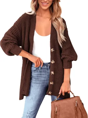 BTFBM Women's Button Down Cardigan Coat Long Sleeve Fall Winter Clothes Loose Chunky Knit Open Front Sweater Outerwear