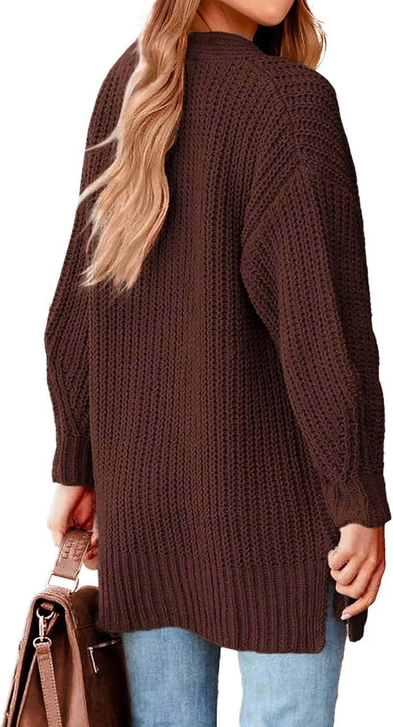 BTFBM Women's Button Down Cardigan Coat Long Sleeve Fall Winter Clothes Loose Chunky Knit Open Front Sweater Outerwear
