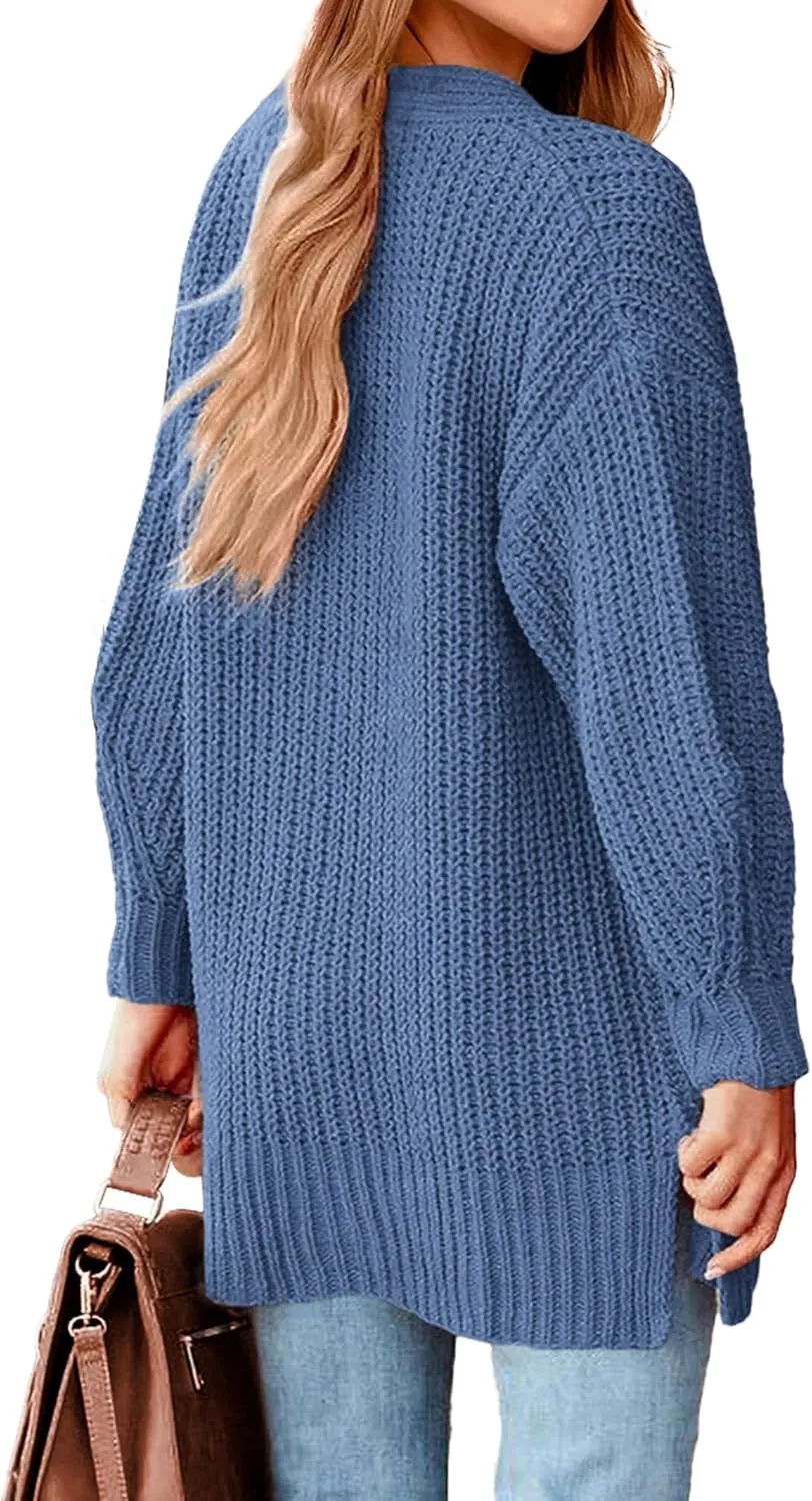 BTFBM Women's Button Down Cardigan Coat Long Sleeve Fall Winter Clothes Loose Chunky Knit Open Front Sweater Outerwear