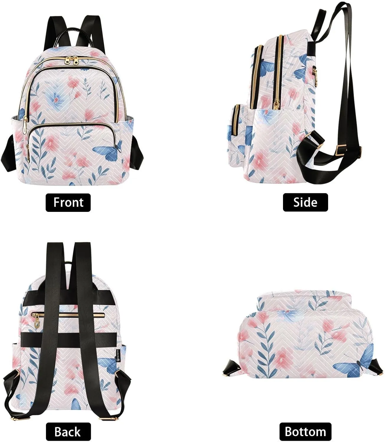 Butterflies Flowers Small Backpack Purse for Women Travel Diaper Bag Daypack Backpacks for Shopping Vacation
