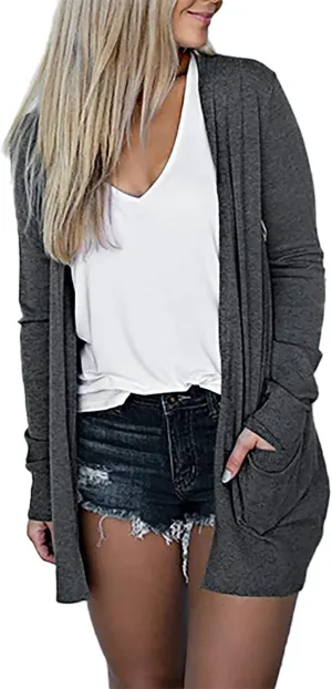Cable Knit Cardigans for Women Long Sleeve Lightweight Cardigan Solid Color Open Front Cardigan with Pocket