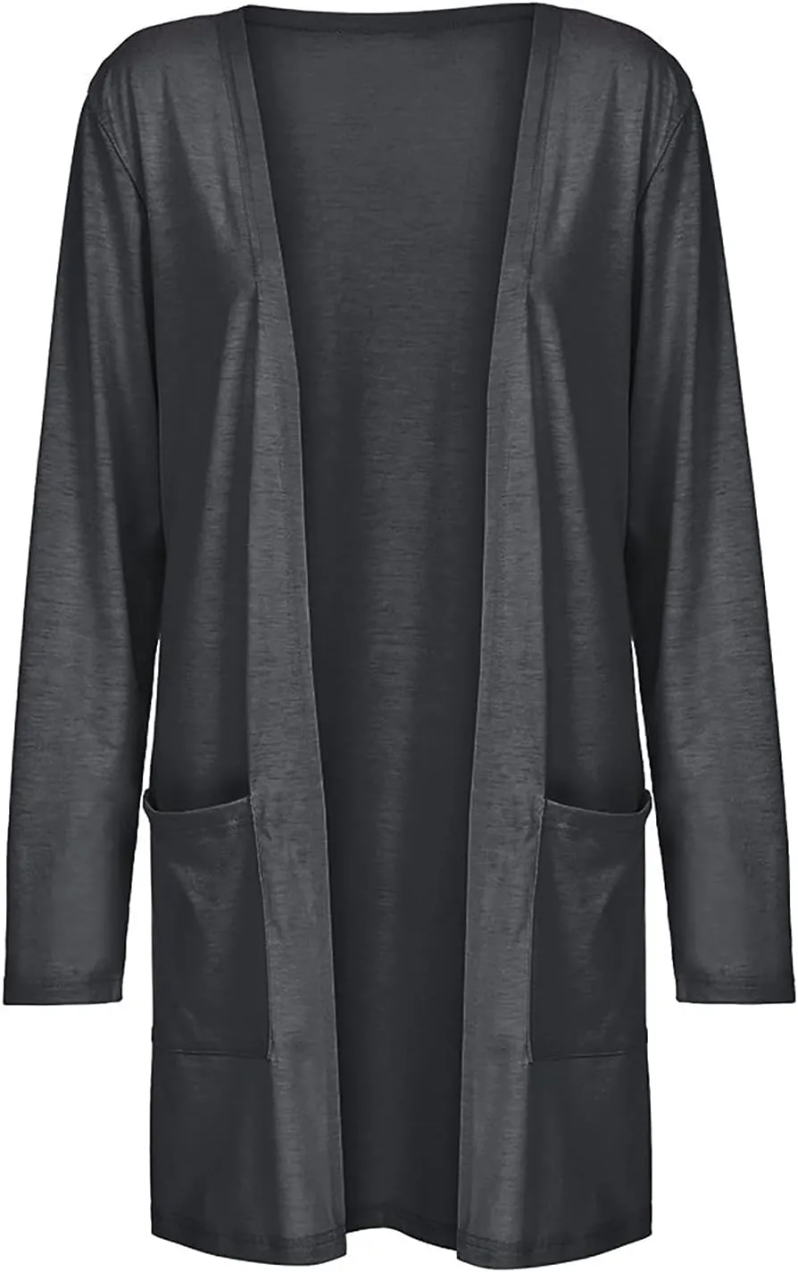 Cable Knit Cardigans for Women Long Sleeve Lightweight Cardigan Solid Color Open Front Cardigan with Pocket