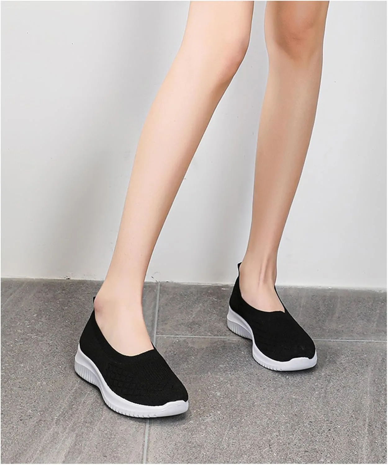 Canbebig Slip On Shoes Women Breathable Walking Shoes Comfortable Lightweight Sneakers Mesh Knitted Soft Walking Shoe with Arch Support