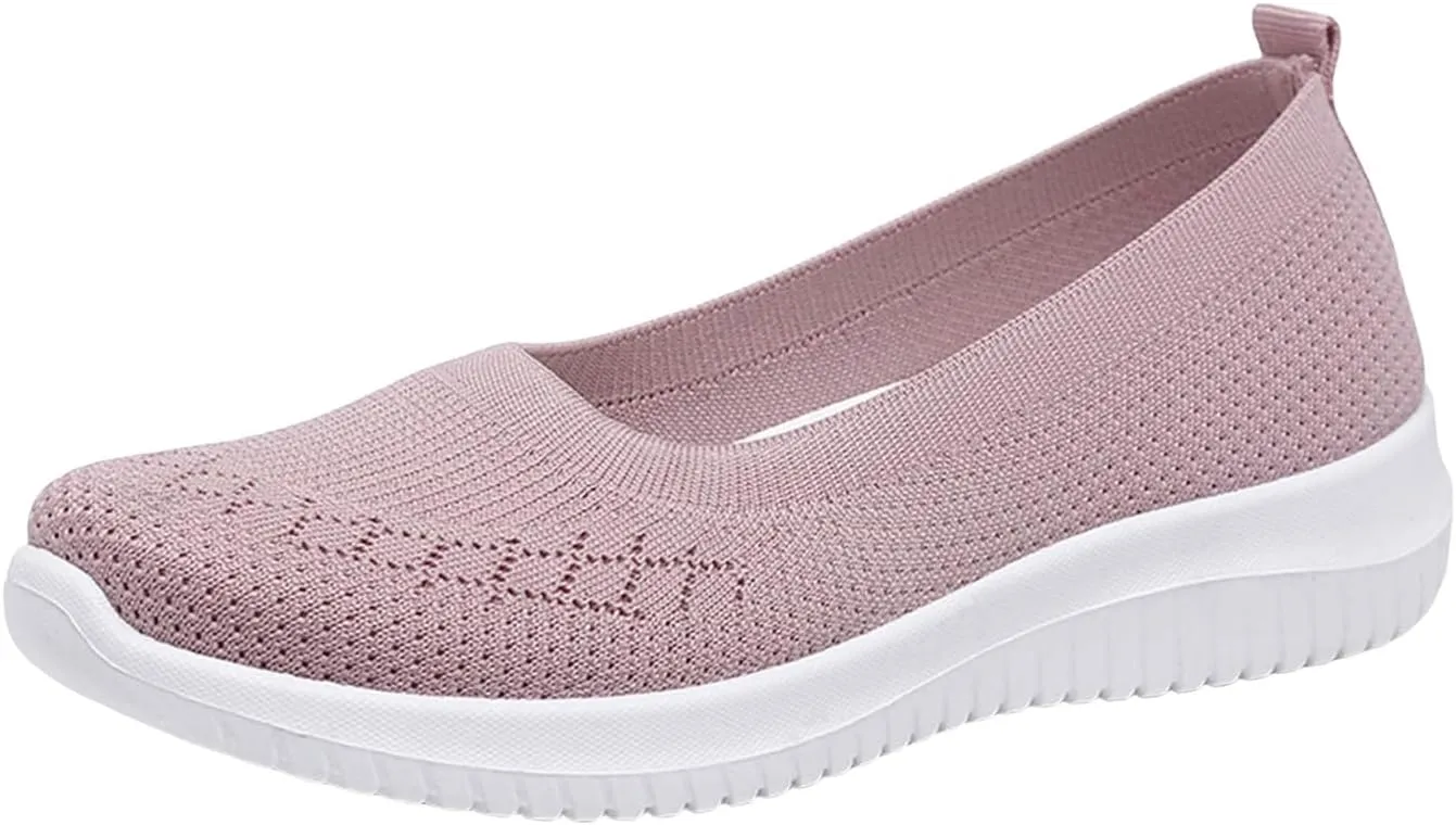 Canbebig Slip On Shoes Women Breathable Walking Shoes Comfortable Lightweight Sneakers Mesh Knitted Soft Walking Shoe with Arch Support