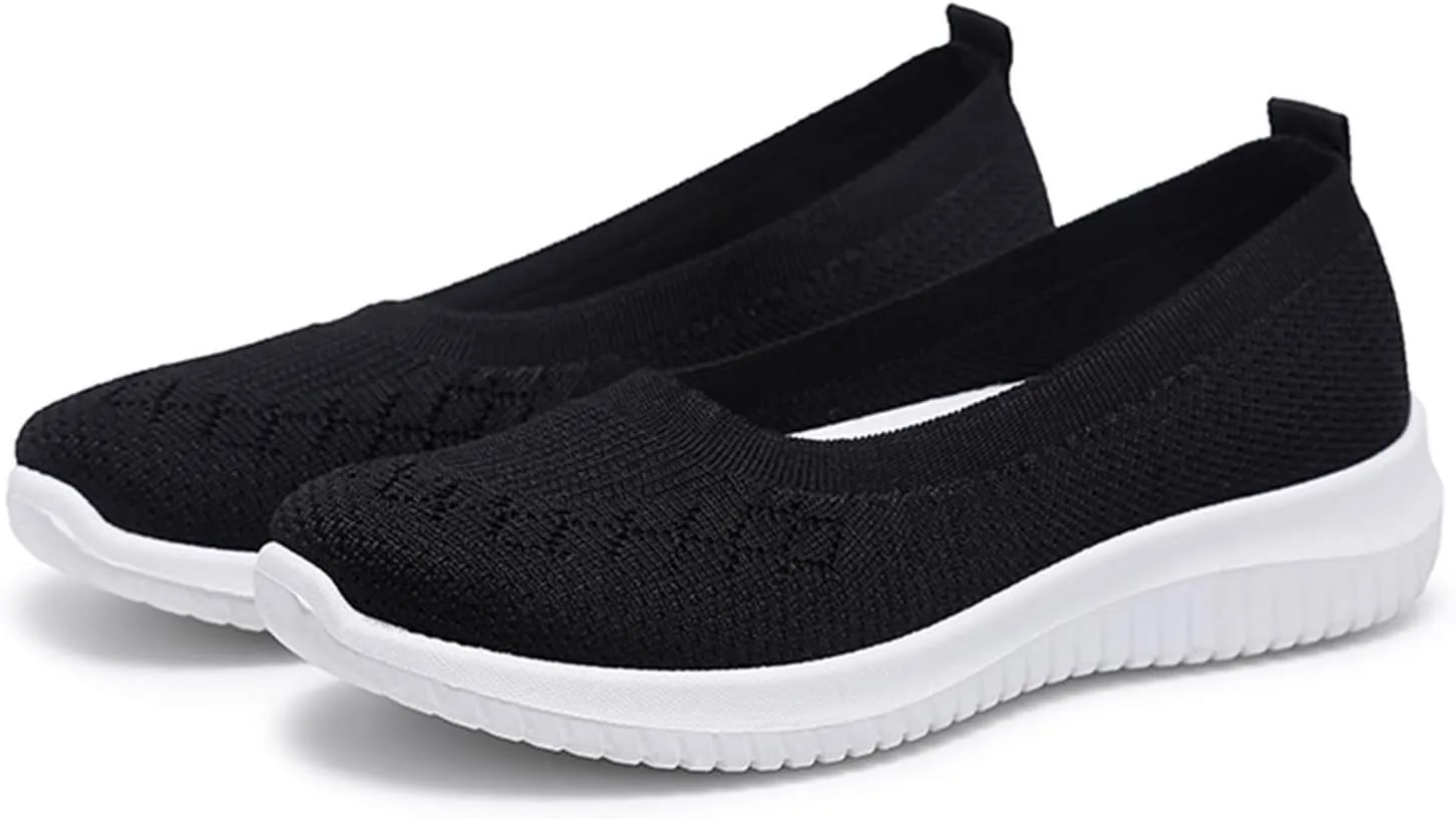 Canbebig Slip On Shoes Women Breathable Walking Shoes Comfortable Lightweight Sneakers Mesh Knitted Soft Walking Shoe with Arch Support