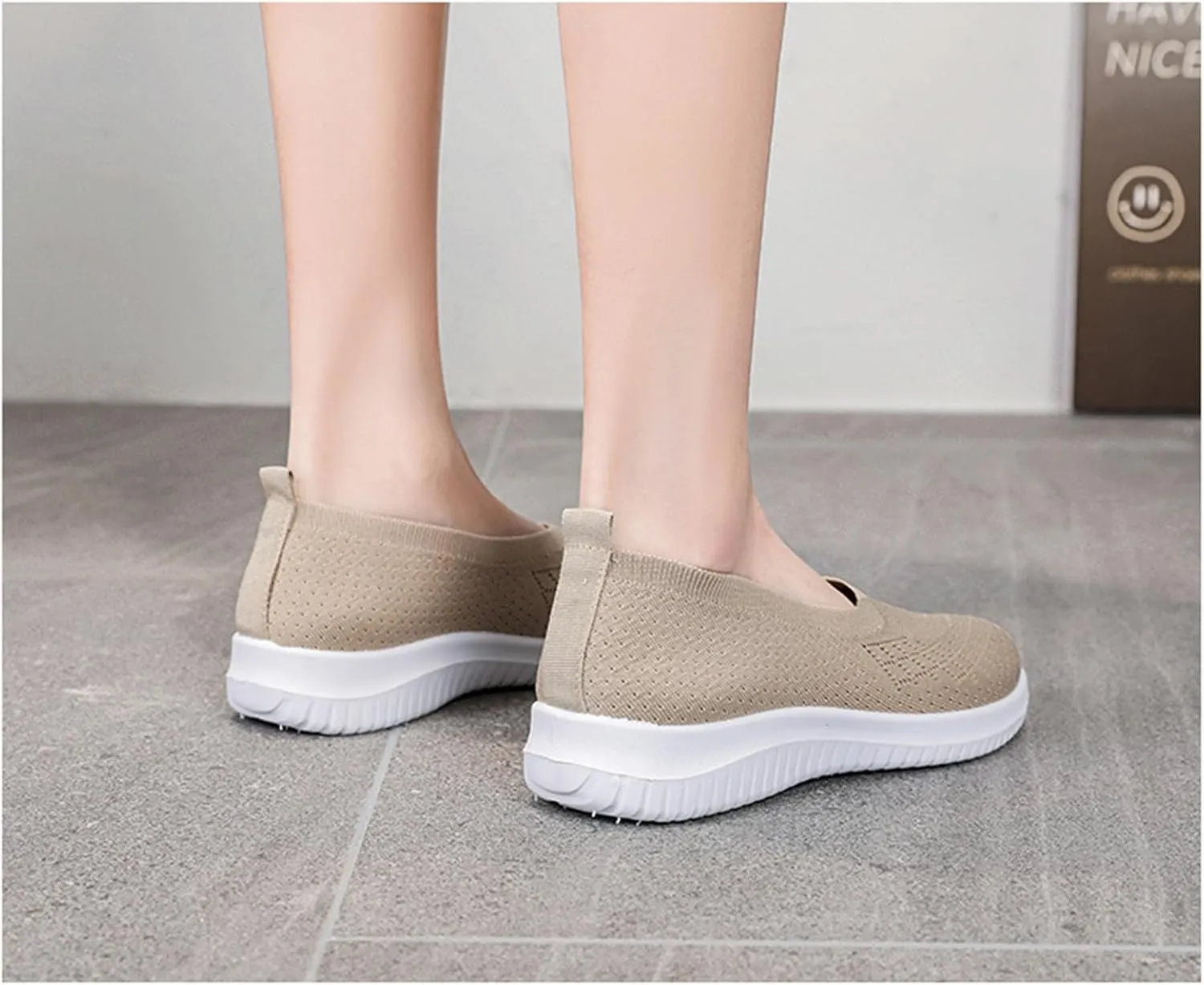 Canbebig Slip On Shoes Women Breathable Walking Shoes Comfortable Lightweight Sneakers Mesh Knitted Soft Walking Shoe with Arch Support