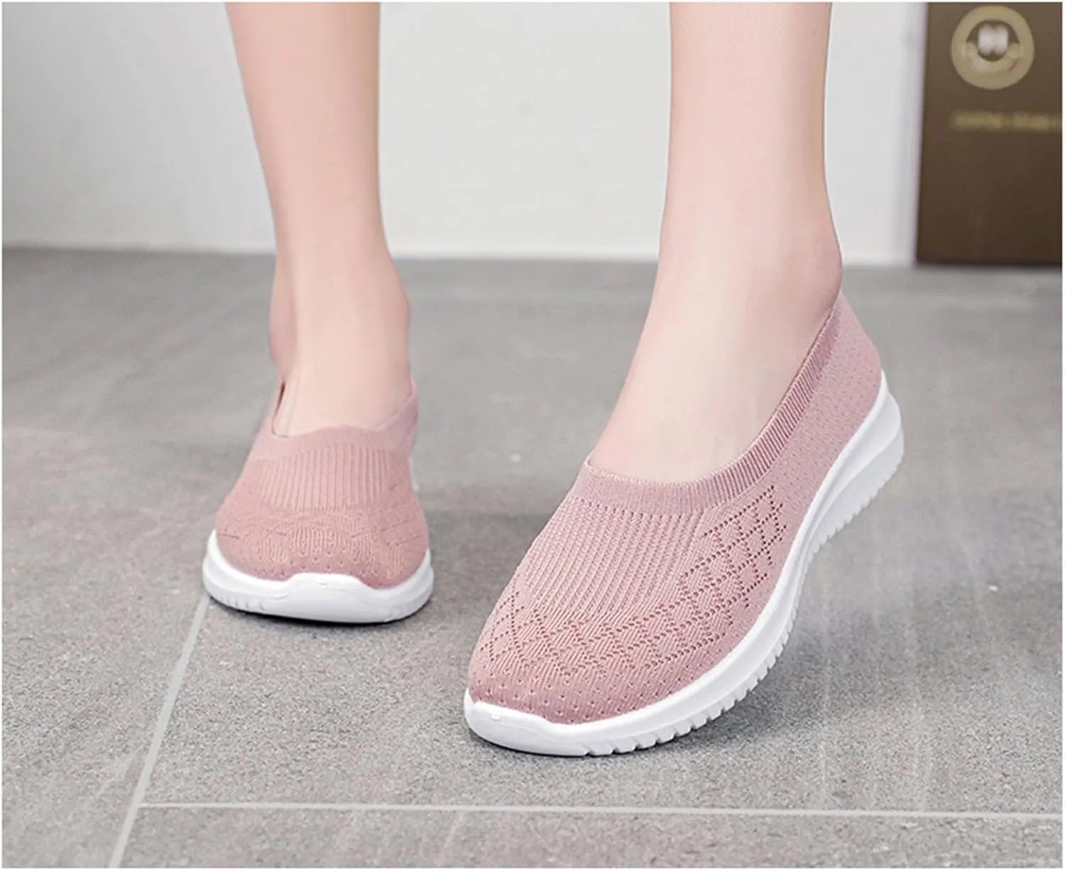 Canbebig Slip On Shoes Women Breathable Walking Shoes Comfortable Lightweight Sneakers Mesh Knitted Soft Walking Shoe with Arch Support