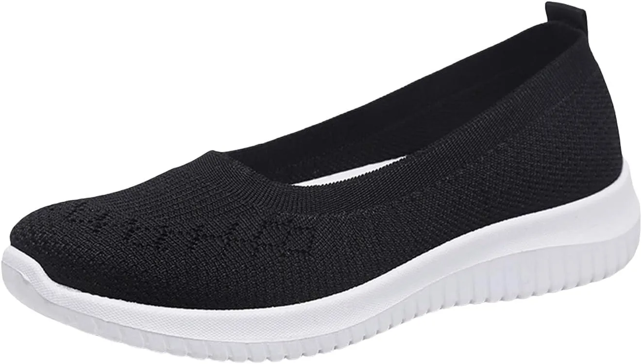 Canbebig Slip On Shoes Women Breathable Walking Shoes Comfortable Lightweight Sneakers Mesh Knitted Soft Walking Shoe with Arch Support