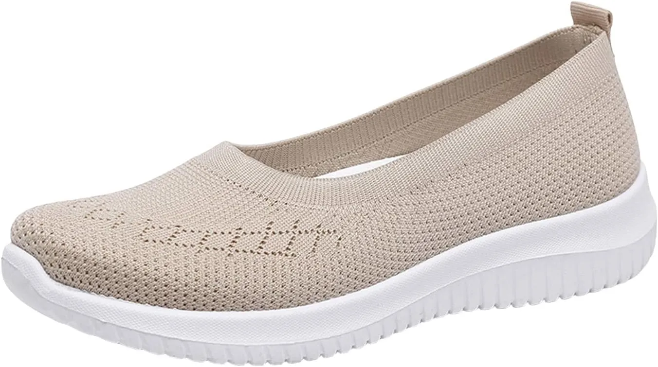 Canbebig Slip On Shoes Women Breathable Walking Shoes Comfortable Lightweight Sneakers Mesh Knitted Soft Walking Shoe with Arch Support