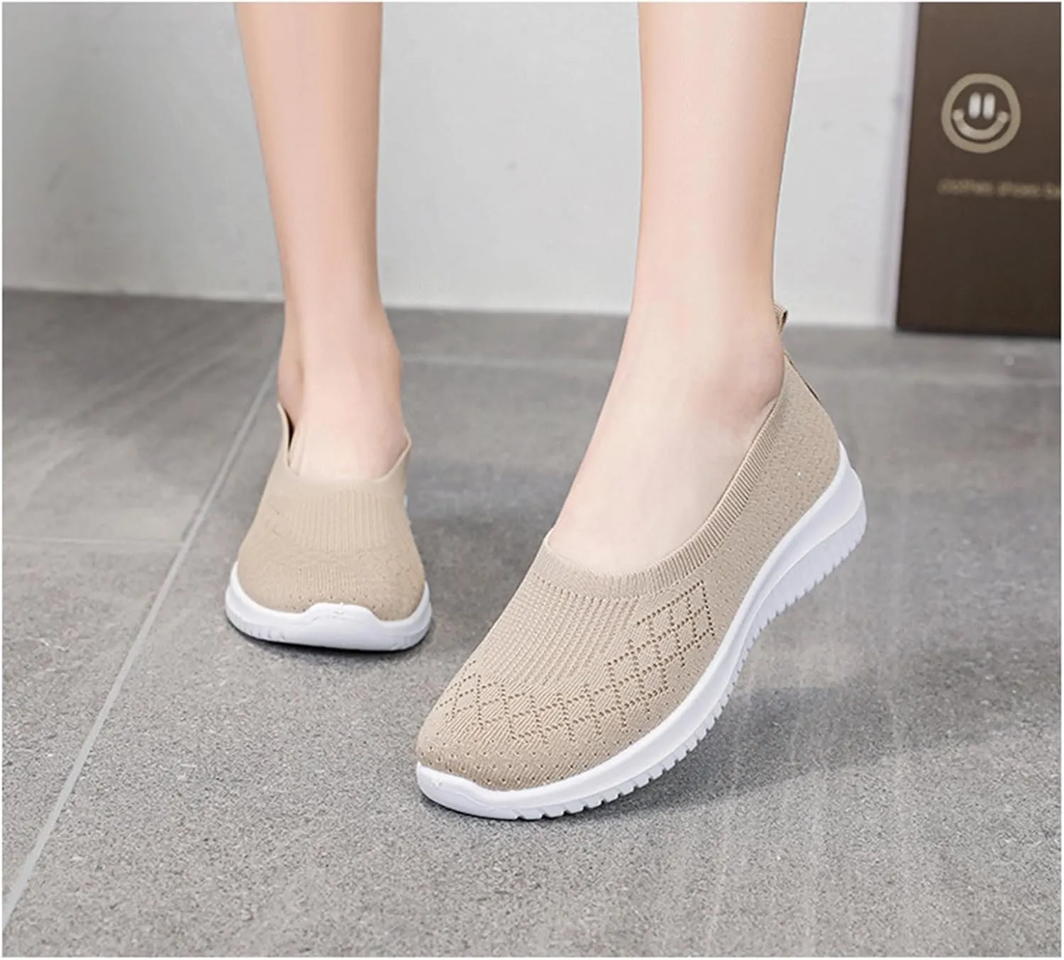 Canbebig Slip On Shoes Women Breathable Walking Shoes Comfortable Lightweight Sneakers Mesh Knitted Soft Walking Shoe with Arch Support