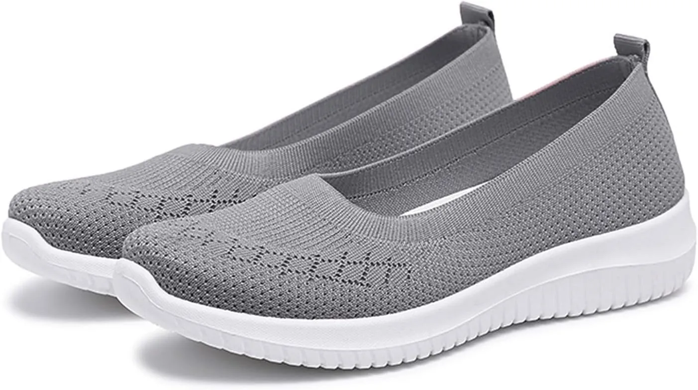 Canbebig Slip On Shoes Women Breathable Walking Shoes Comfortable Lightweight Sneakers Mesh Knitted Soft Walking Shoe with Arch Support