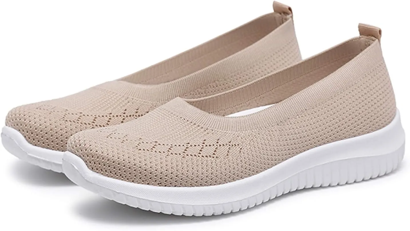 Canbebig Slip On Shoes Women Breathable Walking Shoes Comfortable Lightweight Sneakers Mesh Knitted Soft Walking Shoe with Arch Support